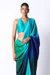 431-88 by Shweta Kapur_Emerald Green Silk Ombre Pre Draped Saree With Tasselled Back Blouse  _Online_at_Aza_Fashions