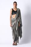 Buy_431-88 by Shweta Kapur_Black Silk Textured Metallic Pleated Pre Draped Saree With Blouse  _at_Aza_Fashions