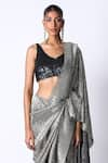 431-88 by Shweta Kapur_Black Silk Textured Metallic Pleated Pre Draped Saree With Blouse  _Online_at_Aza_Fashions