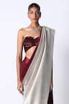 431-88 by Shweta Kapur_Maroon Cotton Ombre Sequin Metallic Pre Draped Saree With Bustier  _Online_at_Aza_Fashions