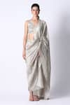 Buy_431-88 by Shweta Kapur_Beige Pleated Metallic Textured Cosmos Pre Draped Saree With Blouse  _at_Aza_Fashions