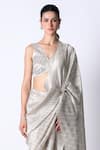 431-88 by Shweta Kapur_Beige Pleated Metallic Textured Cosmos Pre Draped Saree With Blouse  _Online_at_Aza_Fashions