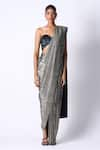 Buy_431-88 by Shweta Kapur_Blue Silk Ombre Sequin Metallic Pre Draped Saree With Bustier  _at_Aza_Fashions