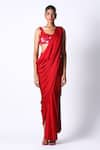 Buy_431-88 by Shweta Kapur_Red Satin Embellished Tasselled Pallu Pre Draped Saree With Blouse  _at_Aza_Fashions