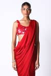 431-88 by Shweta Kapur_Red Satin Embellished Tasselled Pallu Pre Draped Saree With Blouse  _Online_at_Aza_Fashions