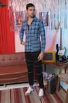 Shop_Abkasa_Blue Cotton Wrapper Checkered Pattern Shirt _at_Aza_Fashions