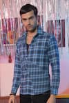Buy_Abkasa_Blue Cotton Wrapper Checkered Pattern Shirt _Online_at_Aza_Fashions