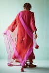 Shop_Medha_Pink Chanderi Hand Embroidered Tie-dye Pattern Sheer Tunic Pant Set  _at_Aza_Fashions