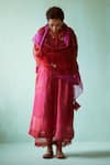 Medha_Pink Chanderi Hand Embroidered Tie-dye Pattern Sheer Tunic Pant Set  _Online_at_Aza_Fashions