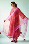 Shop_Medha_Pink Chanderi Hand Embroidered Tie-dye Pattern Sheer Tunic Pant Set  _Online_at_Aza_Fashions