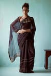 Buy_Medha_Black Striped Chiffon Hand Embroidered Saree _at_Aza_Fashions