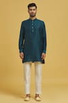 RNG Safawala_Blue Raw Silk Embroidered Geometric Bundi And Kurta Set _Online_at_Aza_Fashions