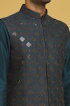 RNG Safawala_Blue Raw Silk Embroidered Geometric Bundi And Kurta Set _at_Aza_Fashions