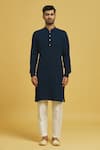 Rng Safawala_Blue Cotton, Silk Sequins, Embroidery Bundi Jacket And Kurta Set _Online_at_Aza_Fashions