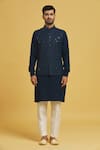 Shop_Rng Safawala_Blue Cotton, Silk Sequins, Embroidery Bundi Jacket And Kurta Set _Online_at_Aza_Fashions