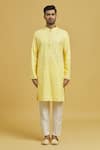 Buy_RNG Safawala_Yellow Cotton Silk Embroidered Chikankari Floral Kurta Set _Online_at_Aza_Fashions