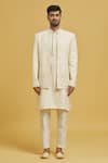 Buy_RNG Safawala_Off White Raw Silk Embroidered Mirror Jacket Kurta Set _Online_at_Aza_Fashions