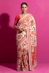 Buy_SAKSHAM & NEHARICKA_Red Cotton Lurex Bagh-e-hiran Saree With Unstitched Blouse Fabric  _at_Aza_Fashions