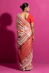 Shop_SAKSHAM & NEHARICKA_Red Cotton Lurex Bagh-e-hiran Saree With Unstitched Blouse Fabric  _at_Aza_Fashions