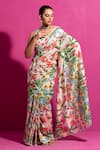 Buy_SAKSHAM & NEHARICKA_Multi Color Chanderi Printed Bagh-e-kusum Saree With Unstitched Blouse Fabric _Online_at_Aza_Fashions