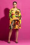 Buy_Saksham & Neharicka_Multi Color Crepe V-neck Behroopiya Abstract Print Short Dress _at_Aza_Fashions