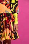 Saksham & Neharicka_Multi Color Crepe V-neck Behroopiya Abstract Print Short Dress _Online_at_Aza_Fashions