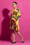 Saksham & Neharicka_Multi Color Crepe V-neck Behroopiya Abstract Print Short Dress _at_Aza_Fashions