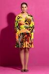 Buy_Saksham & Neharicka_Multi Color Crepe V-neck Behroopiya Abstract Print Short Dress 