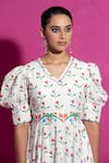 Shop_SAKSHAM & NEHARICKA_Multi Color Mulmul Print Tulip Bloom V Neck Champa Midi Dress _Online_at_Aza_Fashions