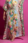 Saksham & Neharicka_Multi Color Chanderi Round Neck Champa Bagh Print Kaftan_Online_at_Aza_Fashions