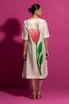 Shop_Saksham & Neharicka_Ivory Chanderi V-neck Champa Hand Paint Midi Dress_at_Aza_Fashions