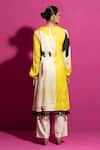 Shop Saksham & Neharicka Yellow Cotton Satin Tassels Round Neck Abstract Print A-line Kurta at Aza Fashions Shop_Saksham & Neharicka_Yellow Cotton Satin Tassels Round Neck Abstract Print A-line Kurta_at_Aza_Fashions