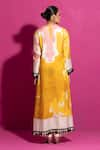 Shop_SAKSHAM & NEHARICKA_Yellow Cotton Satin Print Abstract Scalloped Asymmetric Kurta  _at_Aza_Fashions