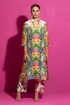 Buy_Saksham & Neharicka_Multi Color Chanderi Mandarin Collar Kali Champa Print Kurta With Pant _at_Aza_Fashions