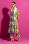 Shop_Saksham & Neharicka_Multi Color Chanderi Mandarin Collar Kali Champa Print Kurta With Pant _Online_at_Aza_Fashions