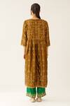 Shop_Kora_Gold Silk Embroidered Dori V Neck Thread Kurta Pant Set  _at_Aza_Fashions