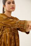Kora_Gold Silk Embroidered Dori V Neck Thread Kurta Pant Set  _at_Aza_Fashions