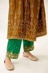 Buy_Kora_Gold Silk Embroidered Dori V Neck Thread Kurta Pant Set  