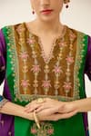 Shop_KORA_Multi Color Silk Embroidered Dori Notched Beads Kurta Pant Set  _Online_at_Aza_Fashions