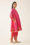 KORA_Fuchsia Silk Embroidered Dori Notched Short Kurta Salwar Set  _Online_at_Aza_Fashions