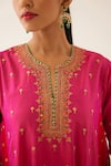 Buy_KORA_Fuchsia Silk Embroidered Dori Notched Short Kurta Salwar Set  