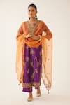 Buy_KORA_Purple Silk Embroidered Dori Notched Straight Kurta Pant Set  _at_Aza_Fashions