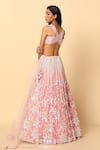 MeenaGurnam_Pink Viscose Georgette Embroidered Floral V Neck Blouse Bridal Lehenga Set_Online_at_Aza_Fashions