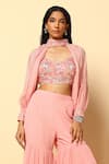 Buy Meenagurnam Pink Viscose, Georgette, Net Sequins, Crystals, Embroidery Blouse Sharara Set Online at Aza Fashions Buy_Meenagurnam_Pink Viscose, Georgette, Net Sequins, Crystals, Embroidery Blouse Sharara Set _Online_at_Aza_Fashions