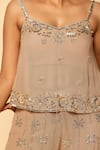 Shop_MeenaGurnam_Beige Viscose Georgette Embroidered Sequins V Neck Top And Sharara Set_Online_at_Aza_Fashions