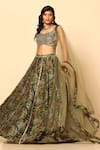 Buy_MeenaGurnam_Green Silk Printed Floral Sweetheart Lehenga Set _Online_at_Aza_Fashions