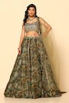 Shop_MeenaGurnam_Green Silk Printed Floral Sweetheart Lehenga Set _Online_at_Aza_Fashions