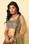 Shop_MeenaGurnam_Green Silk Printed Floral Sweetheart Lehenga Set _at_Aza_Fashions