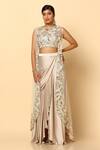 Buy_MeenaGurnam_Ivory Imported Satin Net Embroidered Pitta Round Cape Skirt Set _at_Aza_Fashions