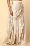 MeenaGurnam_Ivory Imported Satin Net Embroidered Pitta Round Cape Skirt Set _at_Aza_Fashions